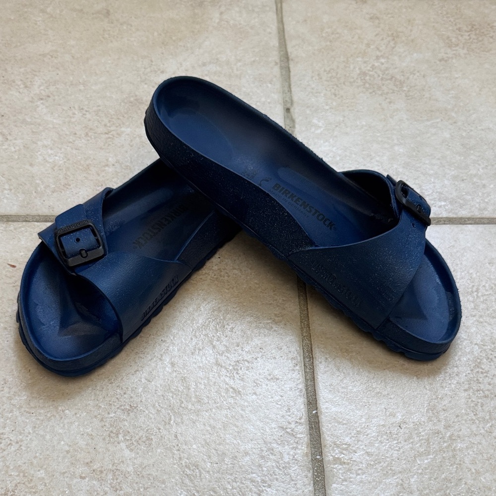 Birkenstock Madrid Rubber Deep Blue Slide Sandals - size 38